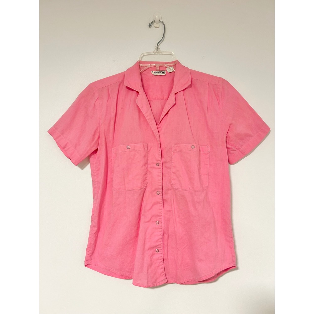 Vintage Animations Pink Cotton Snap Front Short Sleeve Shirt‎ Womens Medium